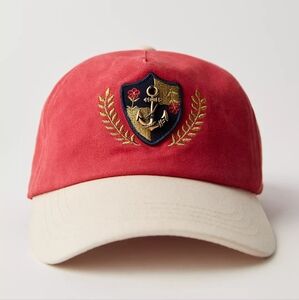 Free People Red and Cream Embroidered Cap